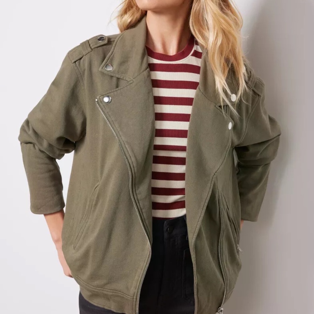 Evereve French Terry Moto Jacket - Dusty Olive - Women’s Size Small